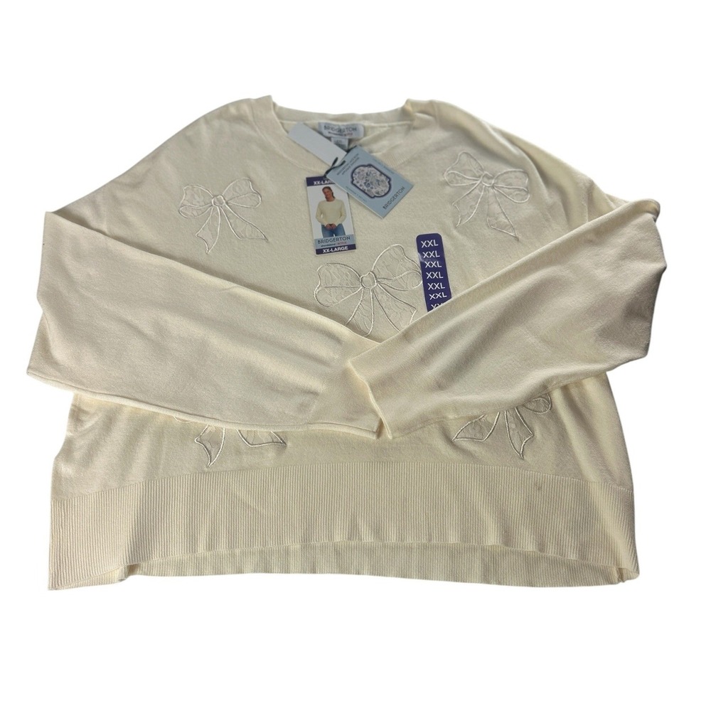 Bridgerton Netflix Cream Lace‎ Bow Applique Sweater XXL BRIR002A NWT